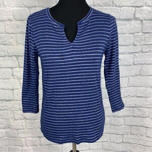 Joe fresh stripe v-cut 3/4 sleeve top blue sz LG women
